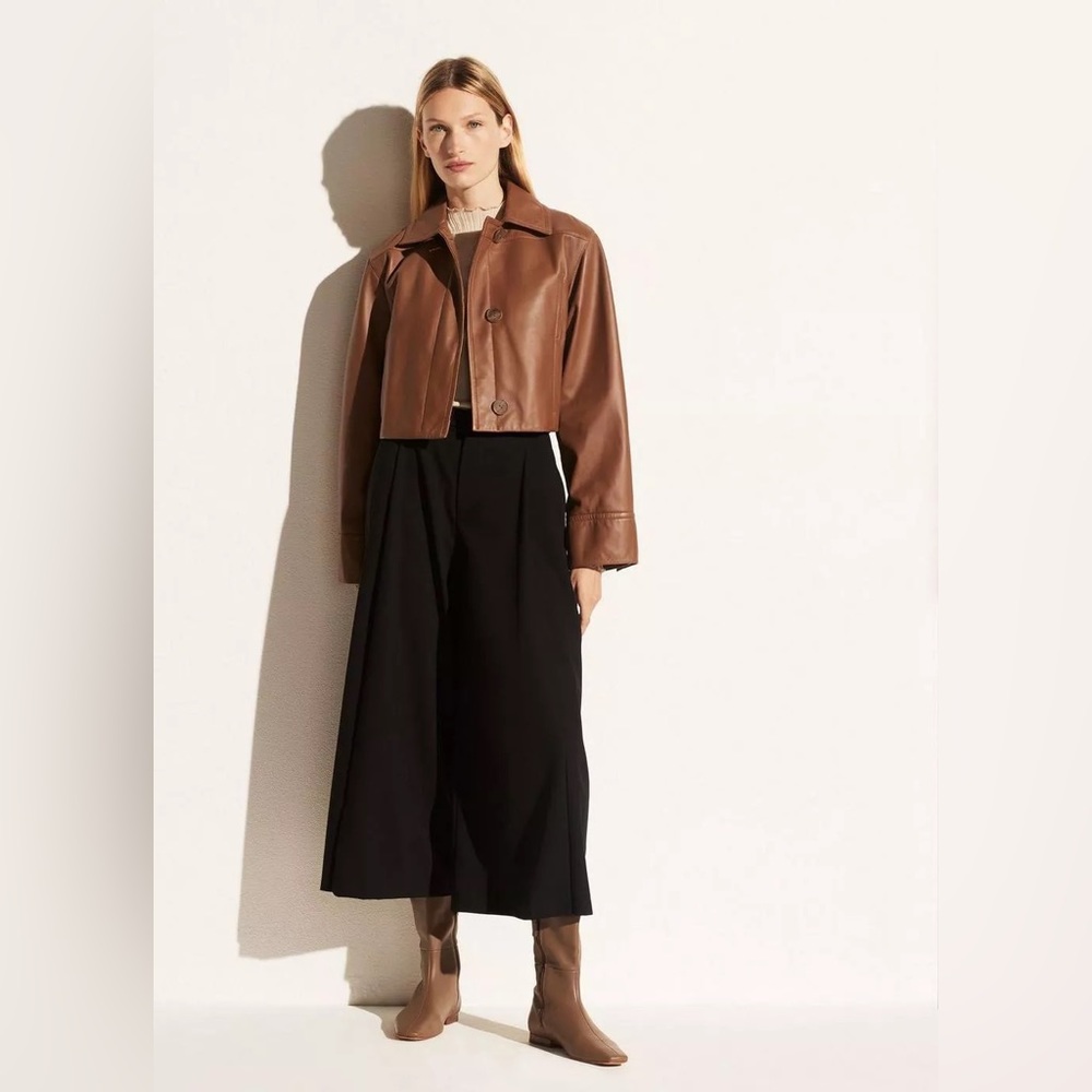 NWT $1250 Vince Cropped Leather Jacket In Fawn Size M